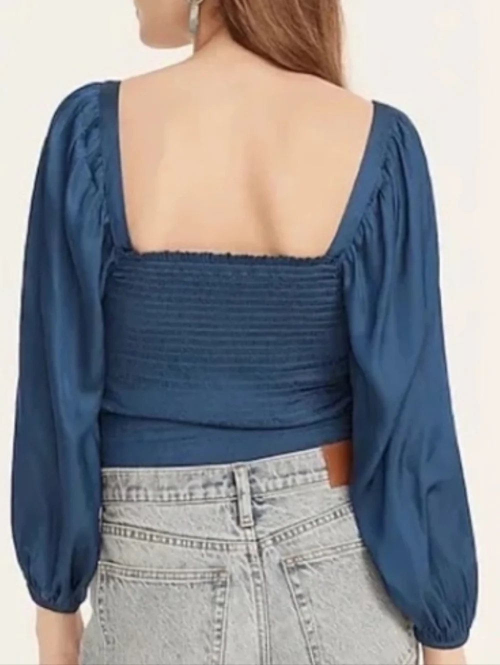 J. Crew Squareneck Smocked Featherweight Satin Top blue Size S Like New